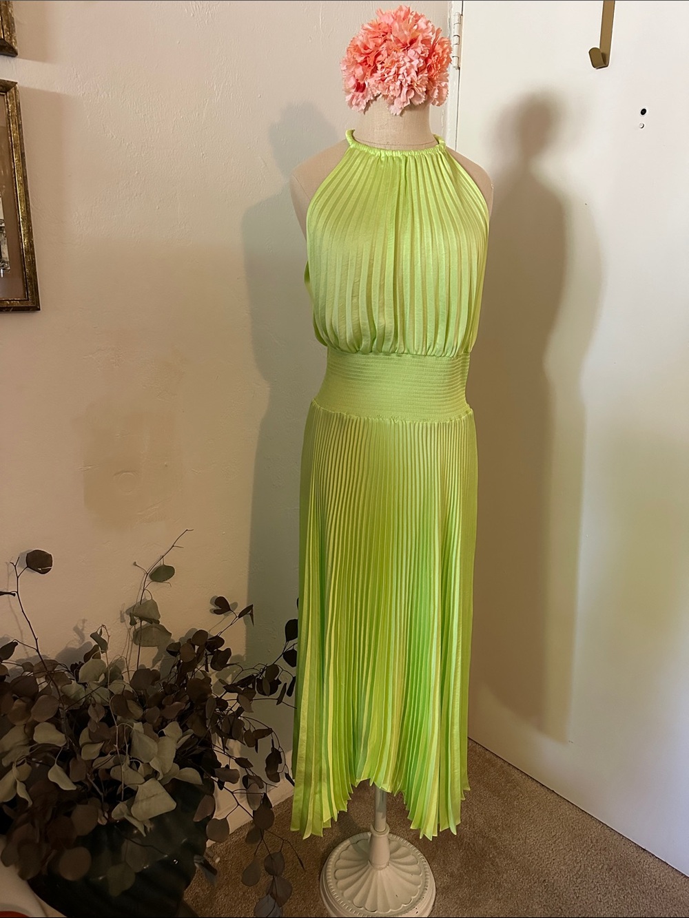 NWT A.L.C. Renzo II  Green Pleated Halter Midi Dress Sleeveless Size 12